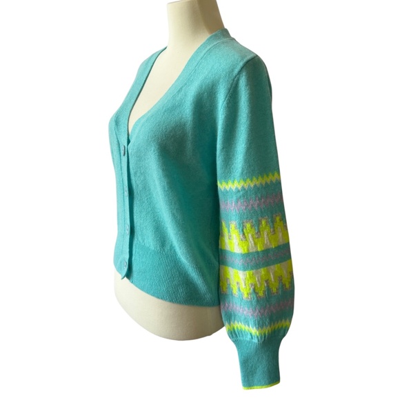 BRODIE CARDIGAN SWEATER ELECTRIC CHEVRON CASHMERE LUXURY MODERN CONTEMPORARY S - Picture 4 of 12